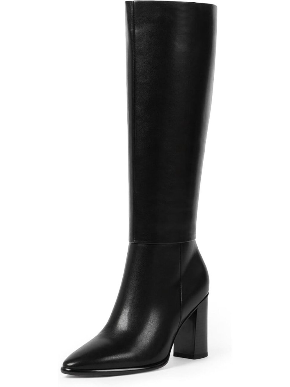 Women's Black Pointed Toe Chunky Heel Cushioning Foam Tall Knee High Boot Shoes